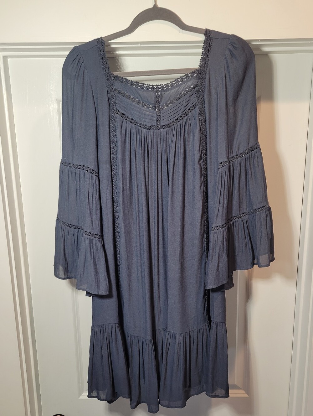 LOFT Boho Gauzy Tiered Bell Sleeve Dress - Slate Blue